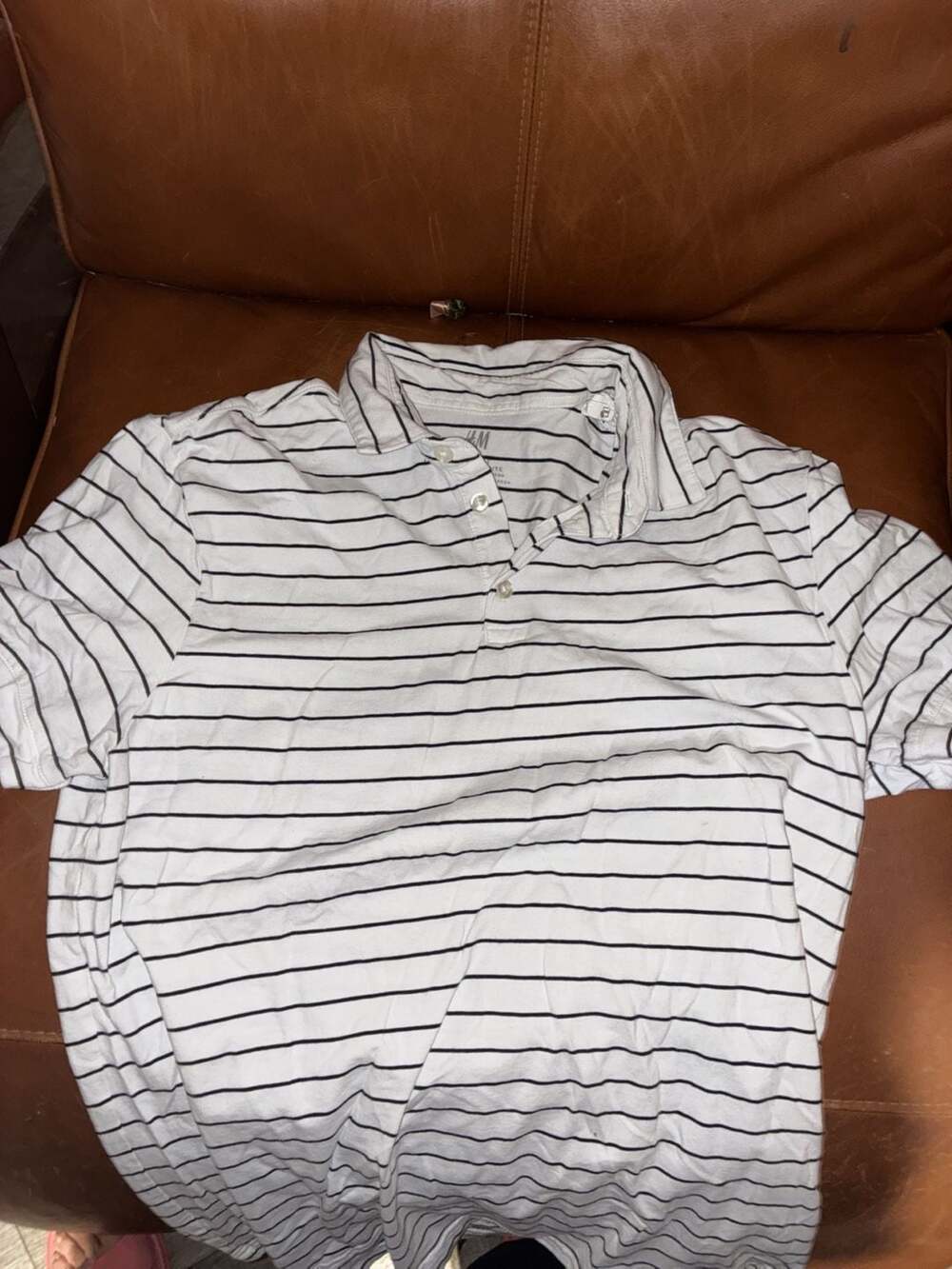 H&M Slim Fit Striped Short Sleeve Polo Shirt White and Black Size S
